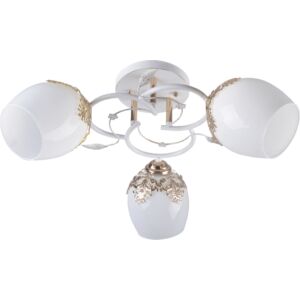HANNA - Klausen - 3 búrás fehér, vintage, díszített mennyezeti lámpa - üveg/fém - fehér/arany - IP20 - 3xE27, 3x11W