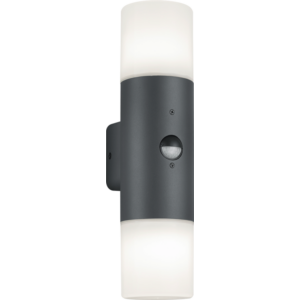 ASCOT - Klausen - 2 búrás, modern, szenzoros kültéri fali lámpa - aluminium/polikarbonát - opál fehér/ezüst - IP44 - 2xE27, 2x11W LED