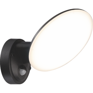 OSSETT - Klausen - Integrált LED, szenzoros, kör alakú kültéri fali lámpa - műanyag - fekete - IP44 - Integrált LED, 1x12W LED
