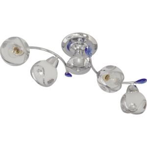 MACAU - Klausen - 4 búrás, virágmintás króm mennyezeti lámpa kék díszítésekkel - üveg/fém/műanyag - fehér/króm/kék - IP20 - 4xE14
