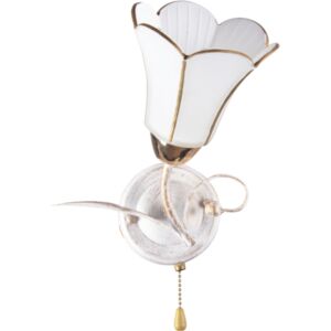 ODIN - Klausen - Vintage, virág alakú falikar arany díszítéssel és húzókapcsolóval - üveg/fém - antik fehér/arany - IP20 - 1xE27, 1x11W