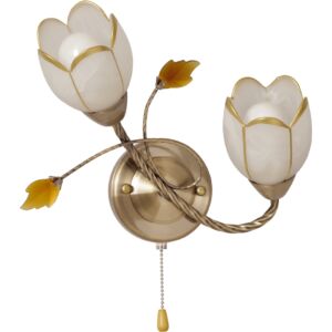 SUDAN - Klausen - 2 búrás, klasszikus, virág alakú falikar húzókapcsolóval - üveg/fém - bronz/fehér/arany - IP20 - 2xE14