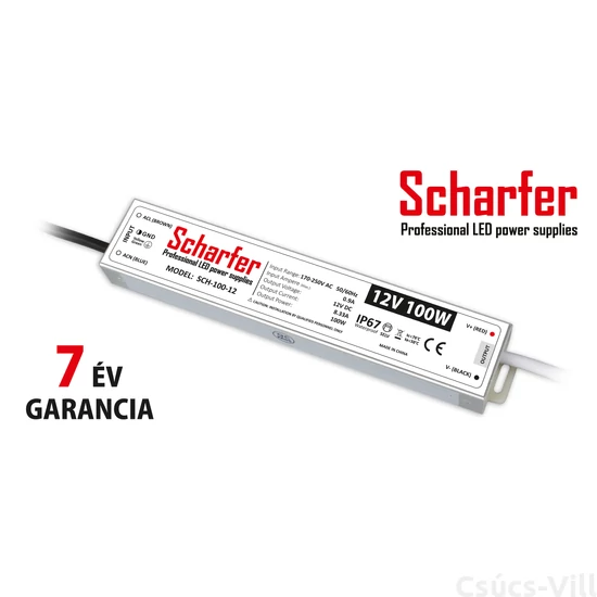 Scharfer- vízálló LED tápegység - 12V 100W