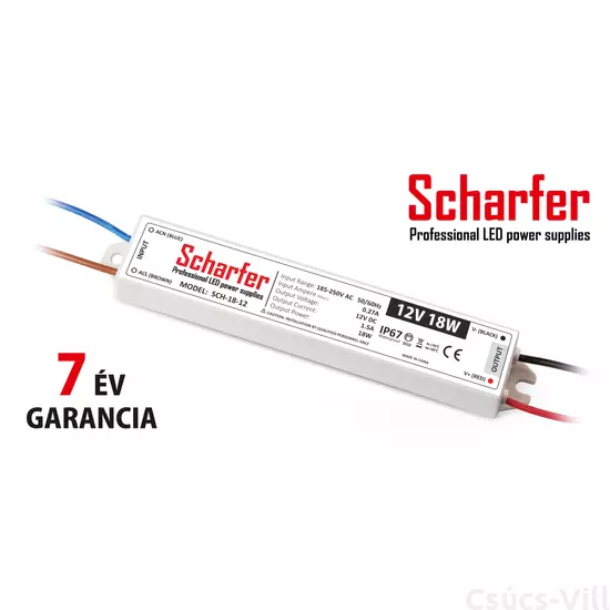 Scharfer- vízálló LED tápegység - 12V 18W
