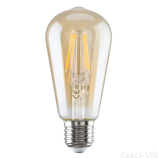 Filament LED izzó ST58 E27 6W, 510 lm, 2700K